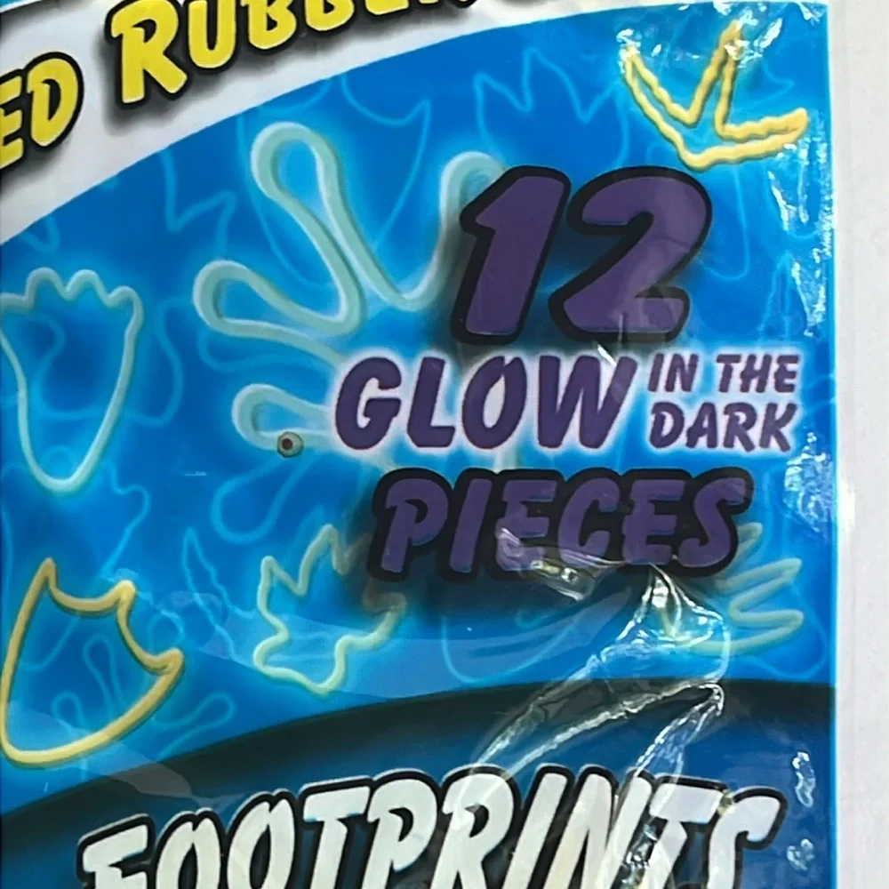 Glow in the Dark Rubber Band Bracelets Footprints Multicolor NWT